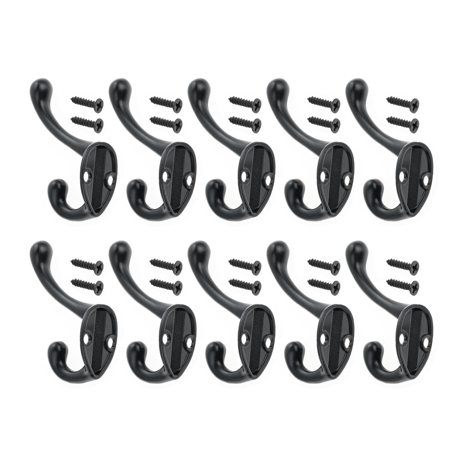 10pcs Black Wall Hooks for Towels, Clothes & Coats in Bedroom & Living Room with 20 Screws