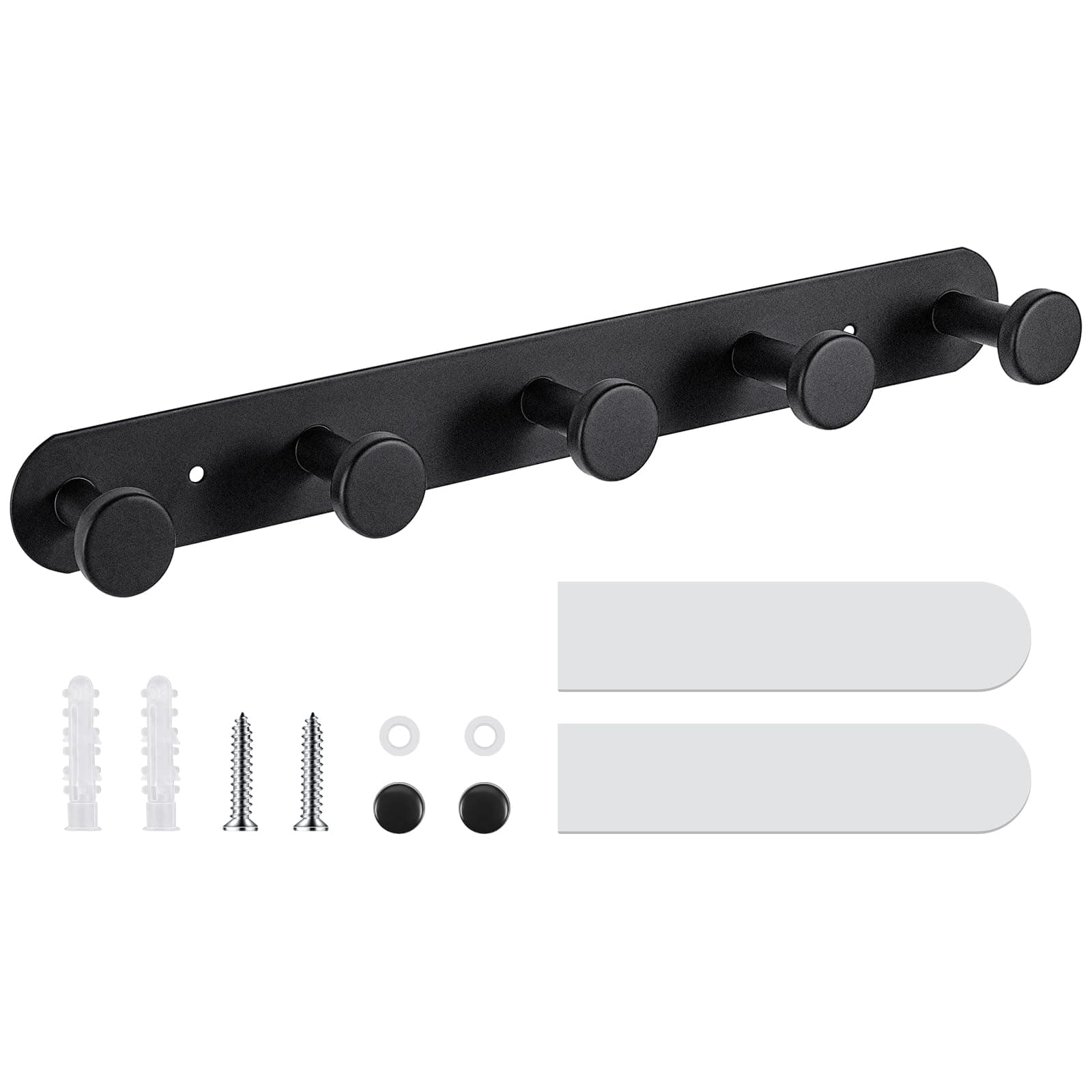 Black Wall Mount Coat Rack with 5 Hooks for Clothes Hats Towels Heavy Duty
