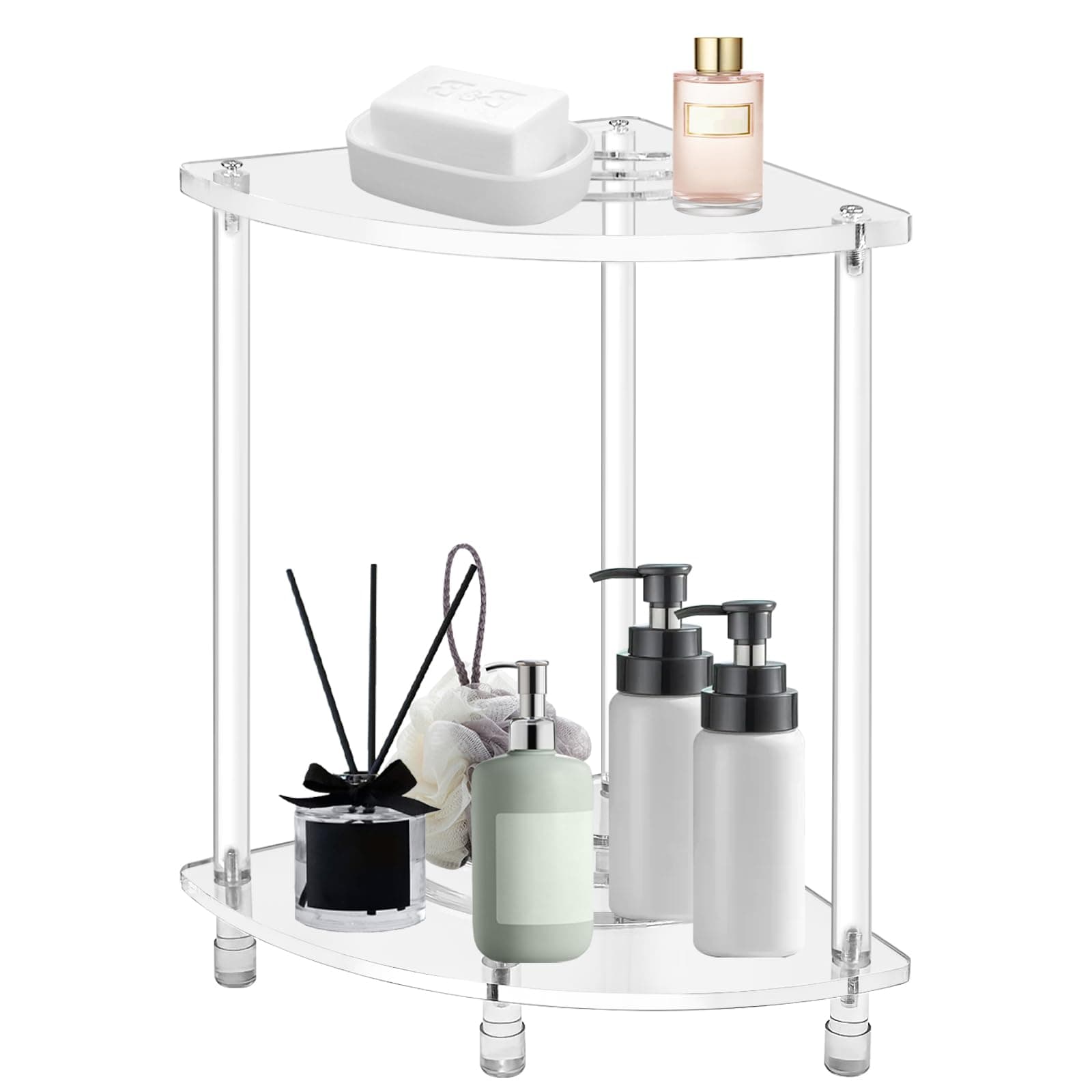 Waterproof 2-Tier Acrylic Shower Bench with Storage Shelf
