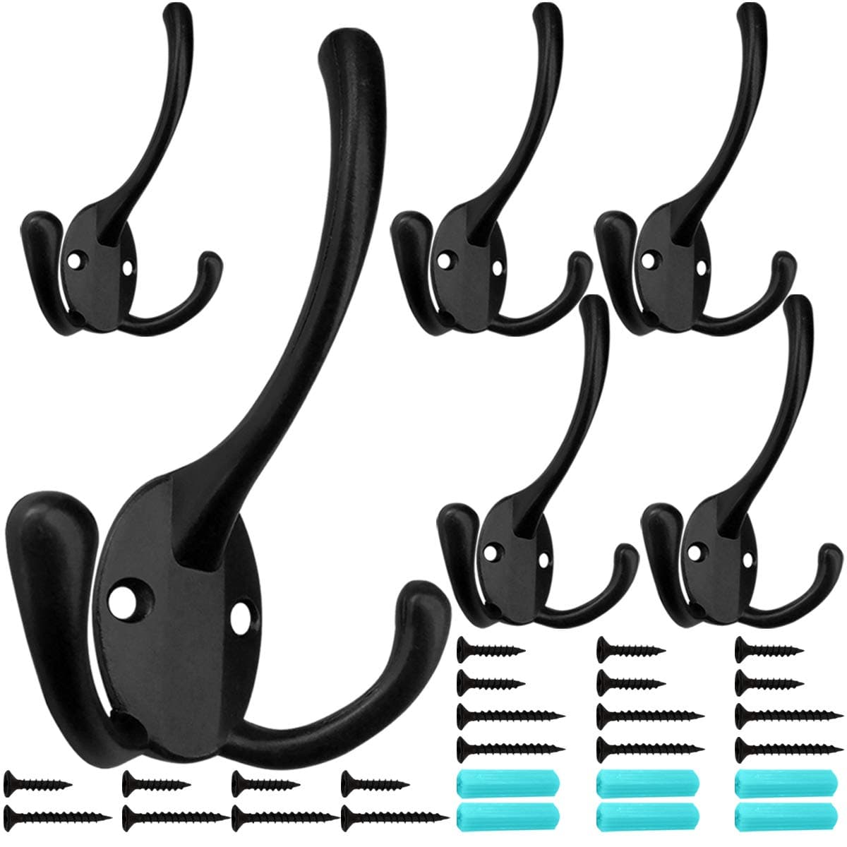 Retro Double Utility Rustic Hooks for Thick Coats and Bags (6 Pack)