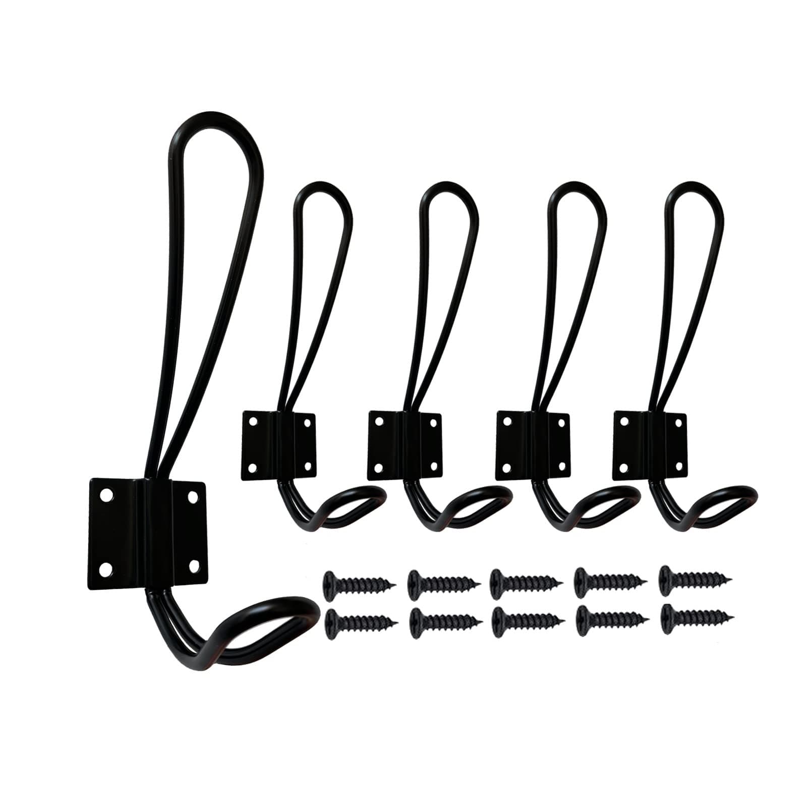 Rustic Black Wire Coat Hooks, 5 Pack Heavy Duty Double Prong Wall Hooks