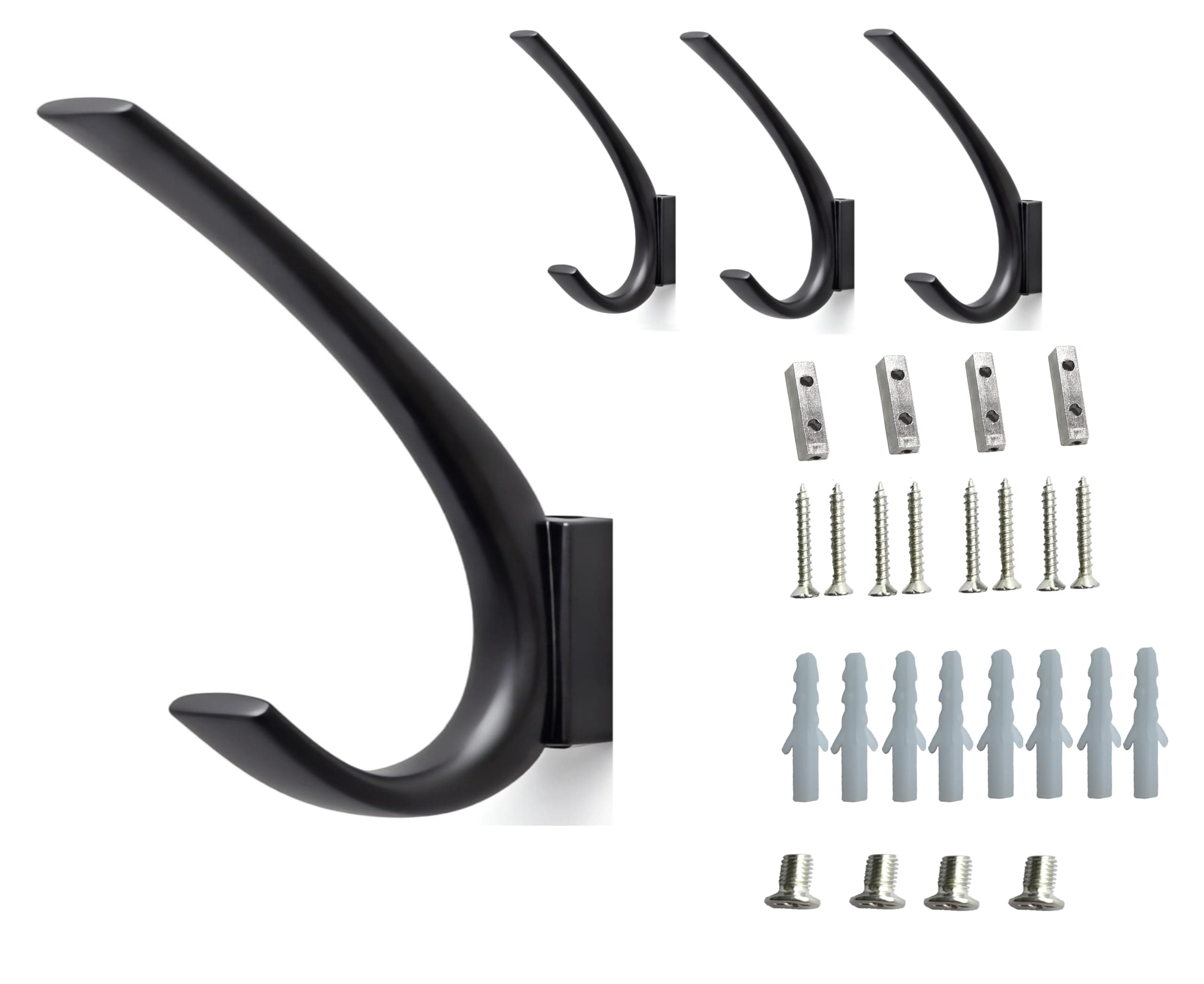 Heavy Duty 4 Pack Matt Black Coat Hooks for Wall