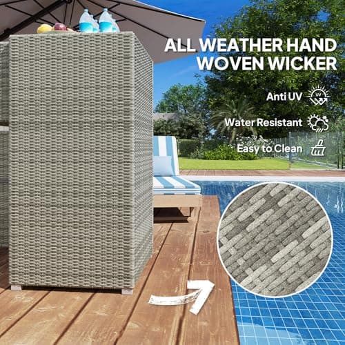 Outsunny Waterproof PE Rattan Pool Storage Cabinet, 24"x24"x47", Gray