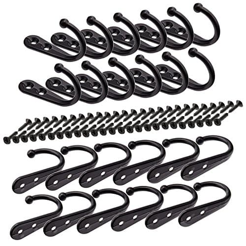 Vintage Black Coat Hook 24 Pieces, Wall Mount Robe Hook with 50 Screws