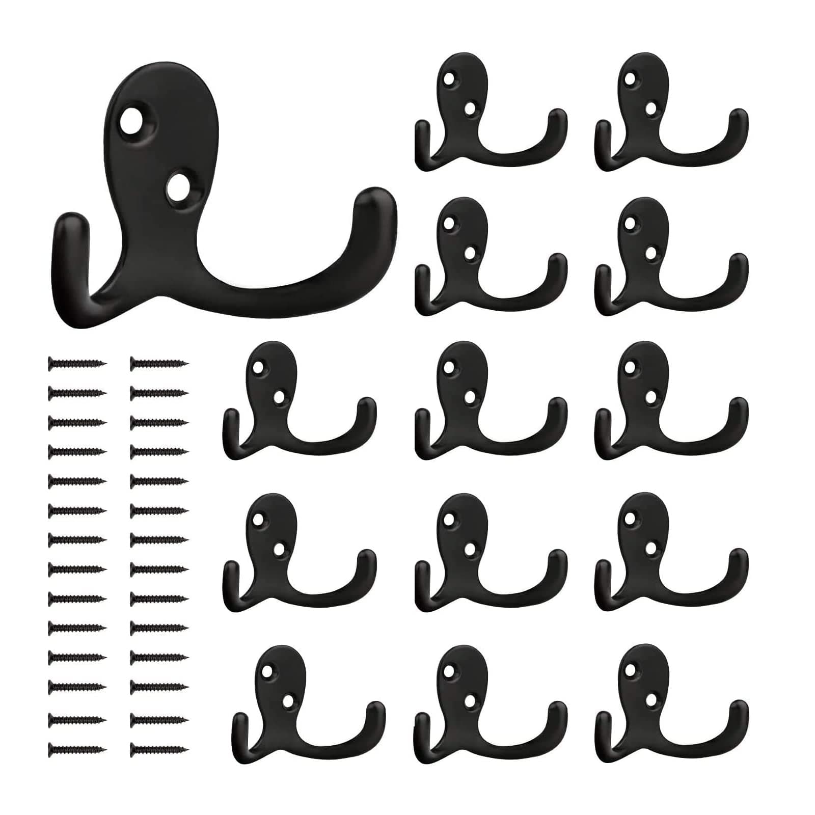 14 Pack Heavy Duty Double Prong Coat Hooks Wall Mounted with Screws for Hanging Items