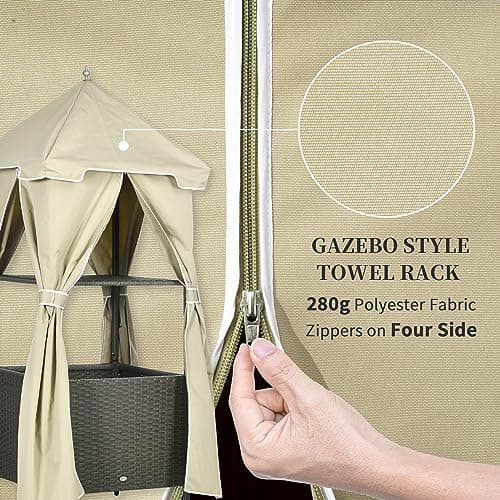 Outsunny Beige Poolside Towel Valet Caddy on Wheels