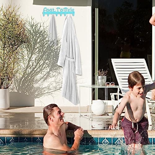Blue Metal Outdoor Pool Towel Rack with Hooks for Storage and Decor