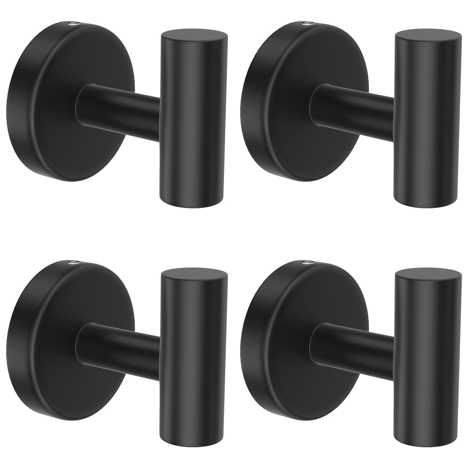 Stusgo 4-Pack Matte Black Stainless Steel Towel Hooks for Bathroom Wall Mounted
