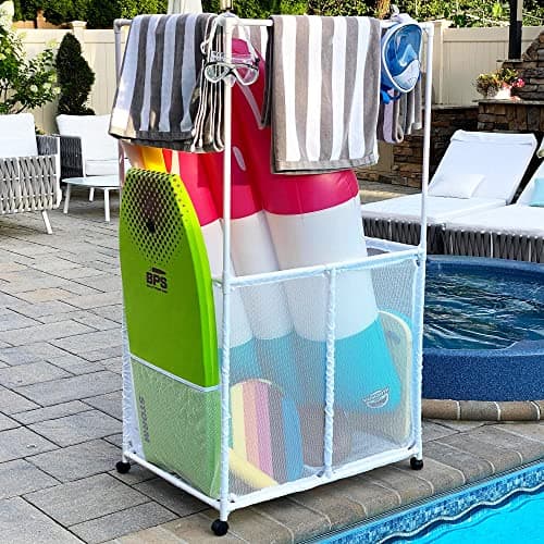 Large Towel Hanger with Drying Bars, Multi-Use Storage Bin, White