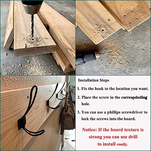 Rustic Black Farmhouse Hook Rack, 6 Pack with Screws