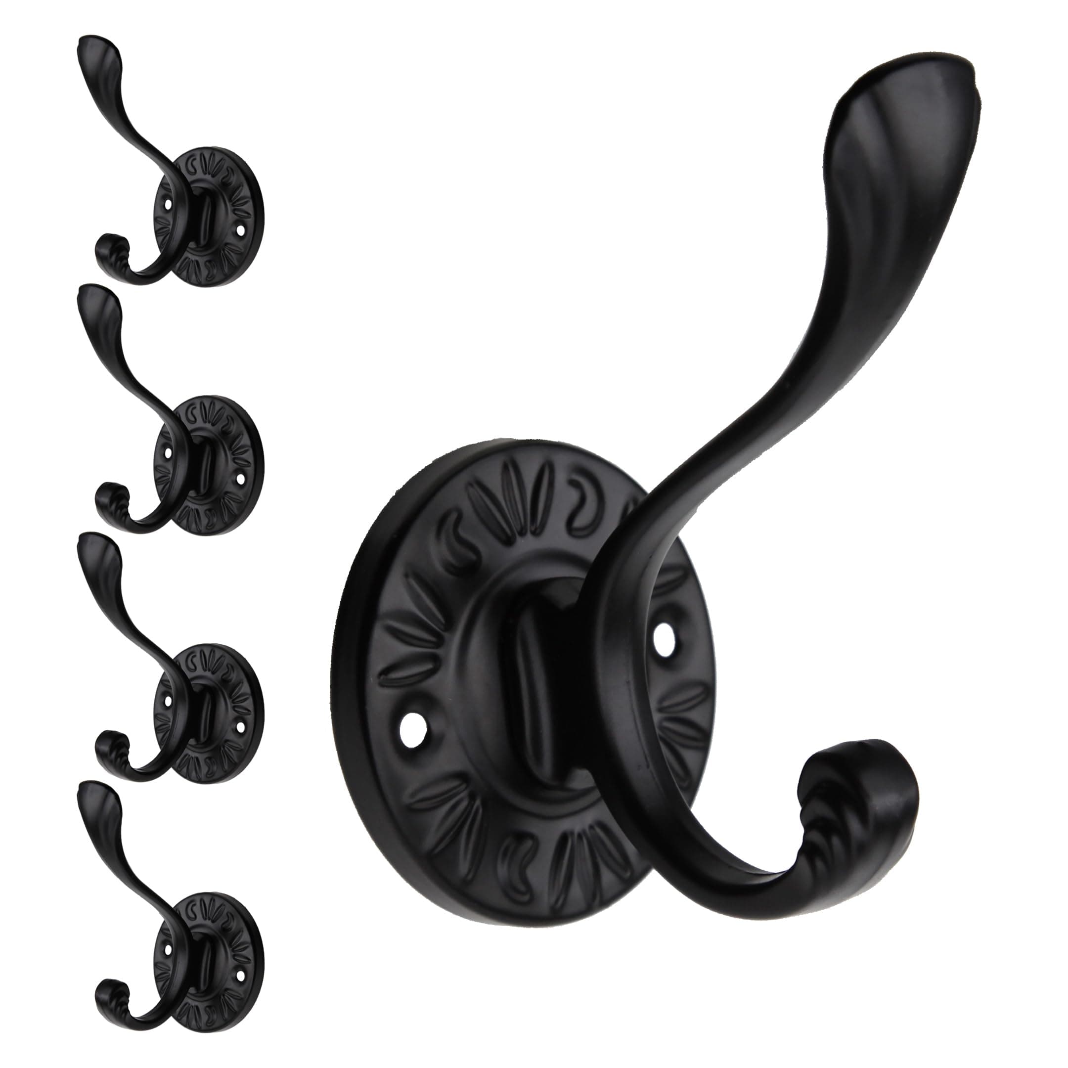 5pcs Matte Black Coat Hooks & Towel Bars for Bathrooms & Entryway
