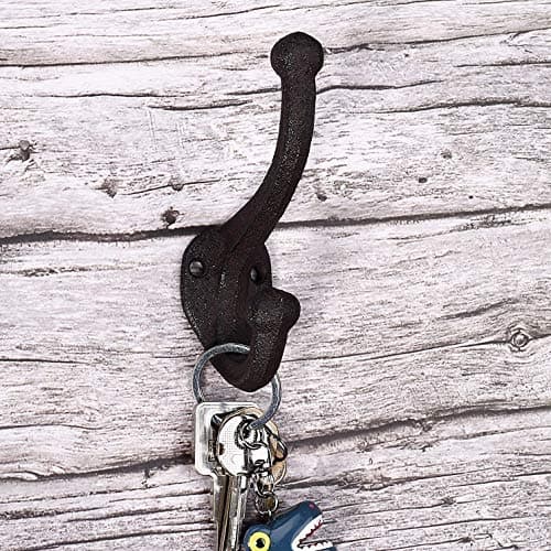 5-Pack Ambipolar Heavy Duty Cast Iron Wall Hooks - Rustic Antique Black for Mudroom and More