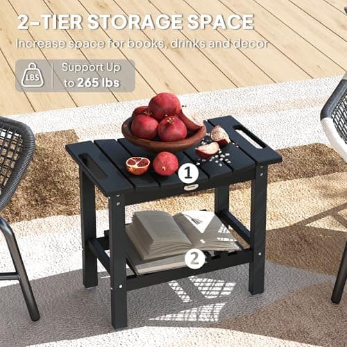 Heavy Duty Black 2-Tier Shower Bench Seat with Storage