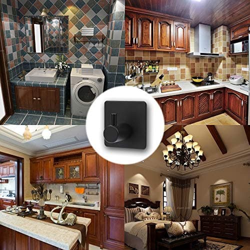 4-Pack Matte Black Waterproof Stainless Steel Adhesive Hooks for Towels and Coats-Bathroom & Kitchen