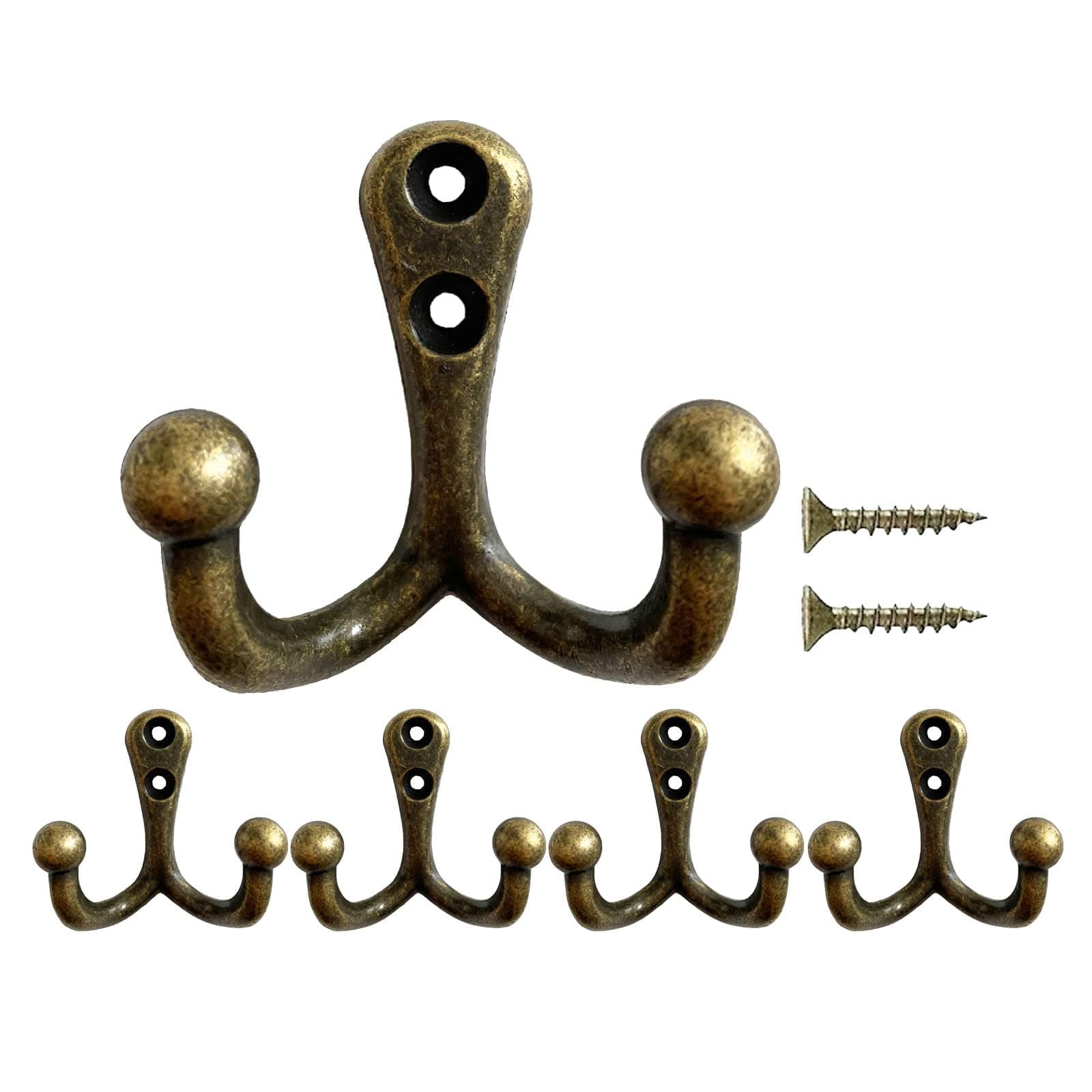 Vintage Heavy Duty Coat Hooks (5 Pack) for Hanging Clothes and Accessories