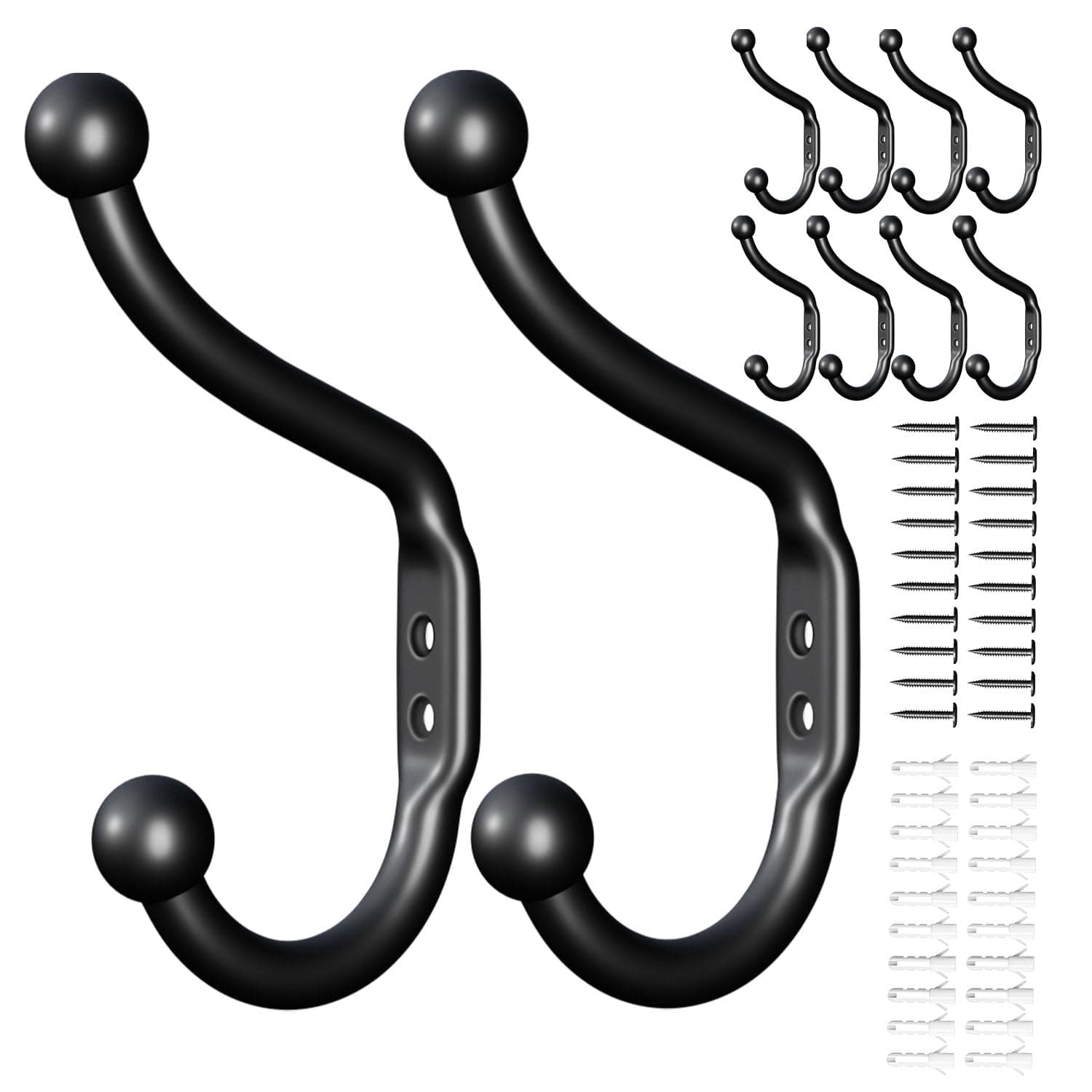 10-Pack Black Coat Hooks for Hanging Heavy Duty Items, Wall MountCloset Hooks for Towels, Clothes & Backpacks