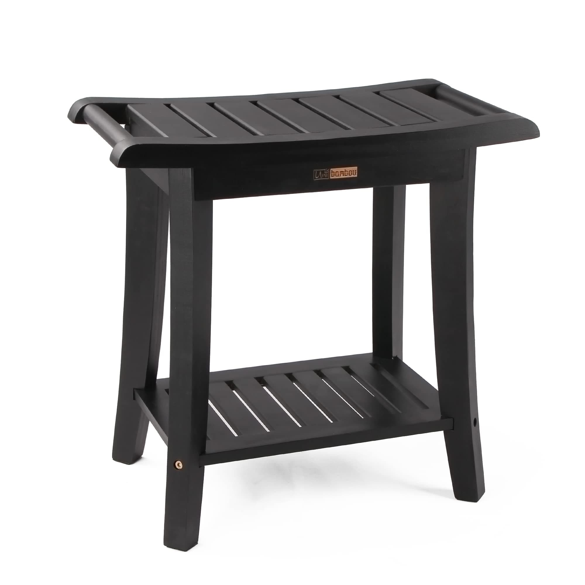 Waterproof Black Bamboo Shower Bench with Storage - Spacious for All Ages