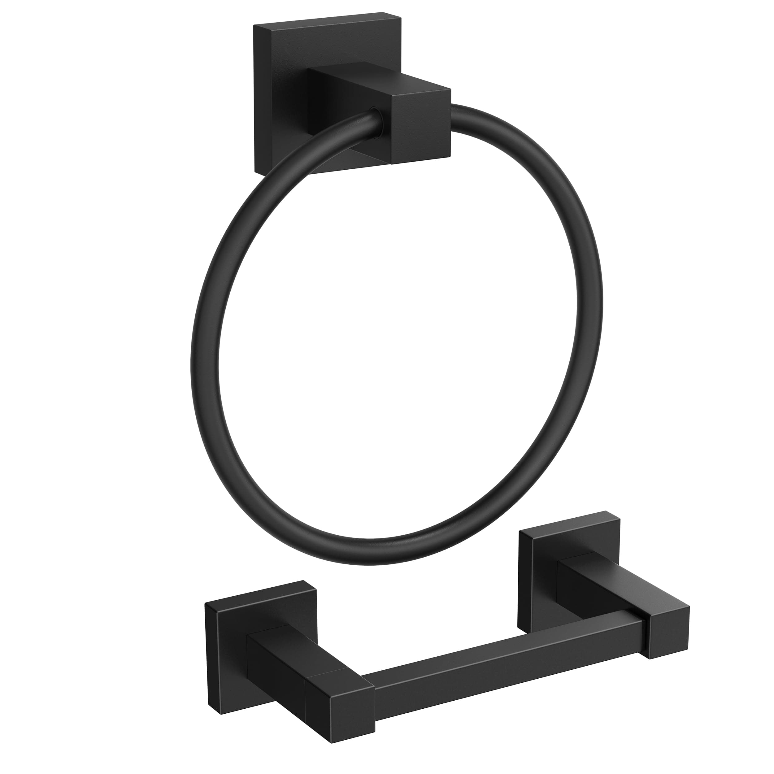 FORIOUS Matte Black Toilet Paper Holder and Towel Ring Set - Wall Mount, SUS304 Stainless Steel Bathroom Hardware