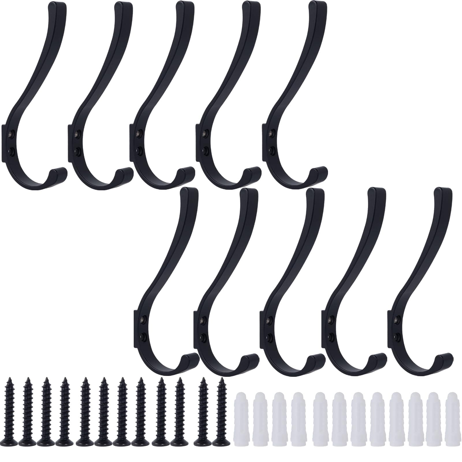 10-Pack Metal Hanging Coat Hooks, Wall Mount, Heavy Duty Screws