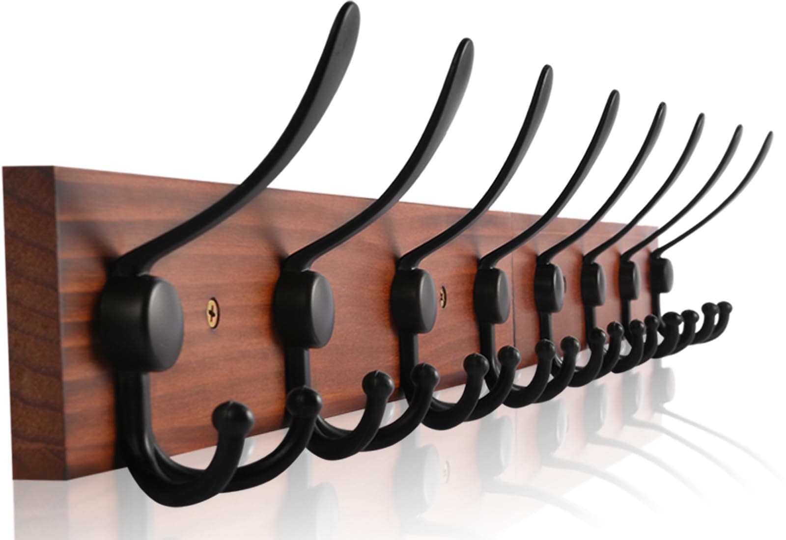 Rustic Large Coat Rack with 8 Triple Hooks, Heavy Duty Wood Wall Mount