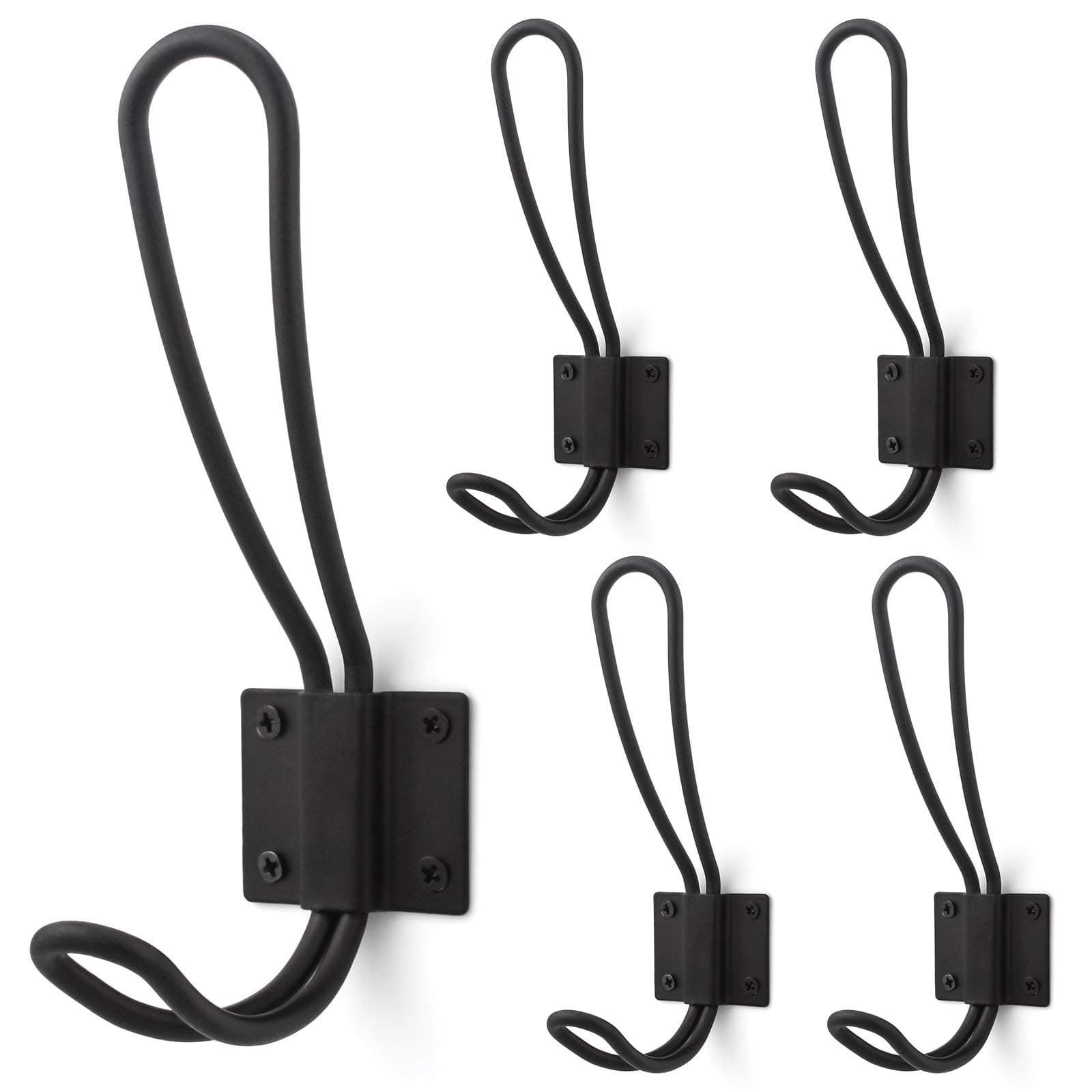 Rustic Black Wall Mount Coat Hooks, 5pcs with Screws