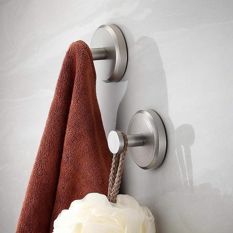 Luxe No-Drill Hooks, Stainless Steel Suction Cup Hooks for Bathroom, Shower, Glass Doors(Black, 2PC)