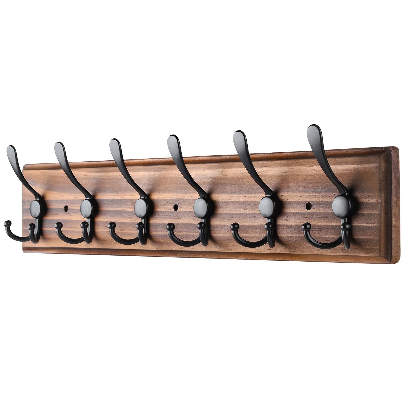 Brown Wooden Heavy Duty Coat Rack with 6 Hooks