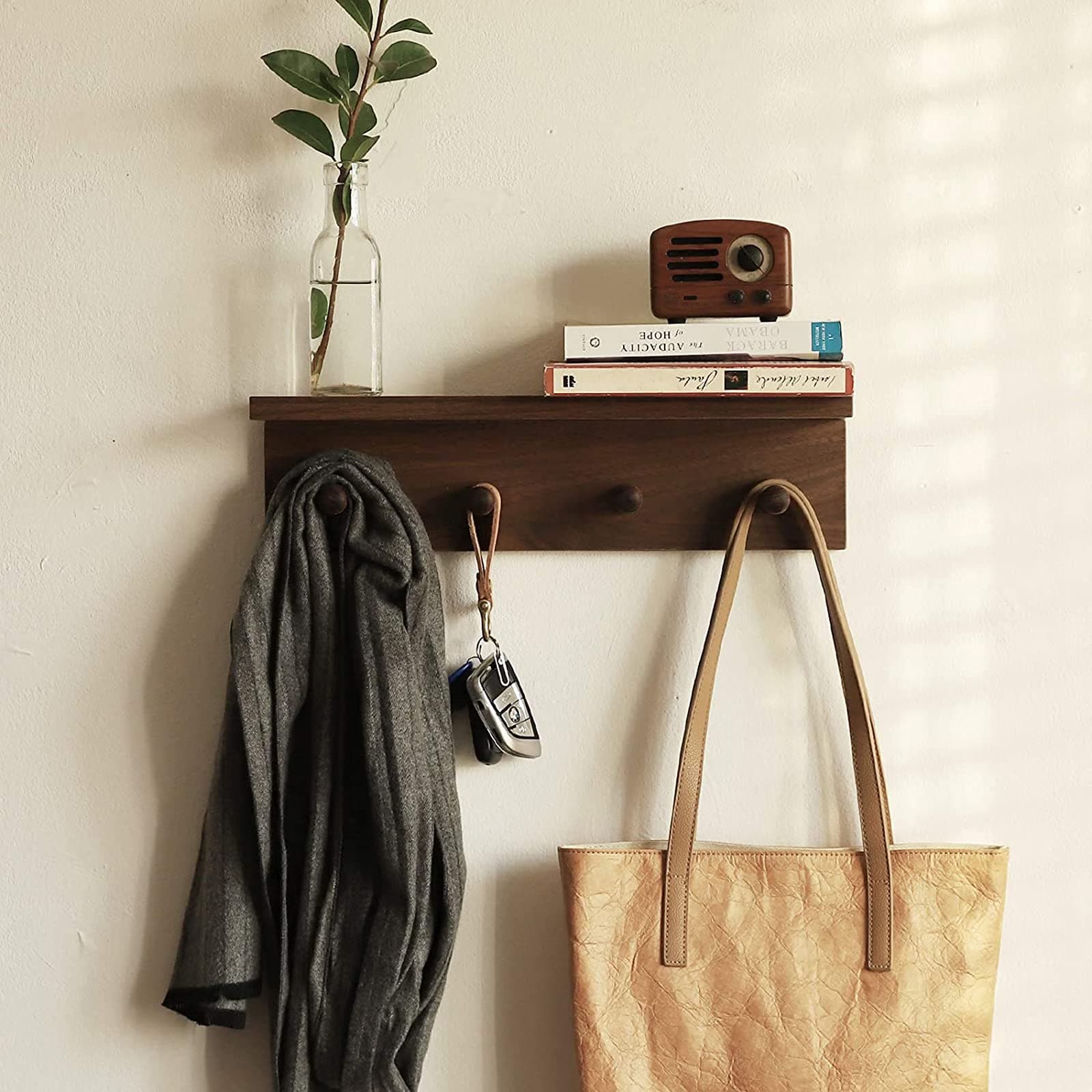 Walnut Wall-Mounted Coat Rack with Hooks (1pcs)