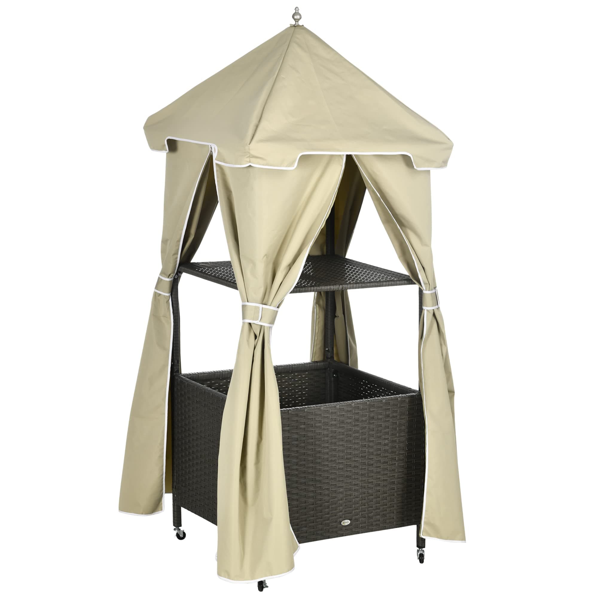 Outsunny Beige Poolside Towel Valet Caddy on Wheels