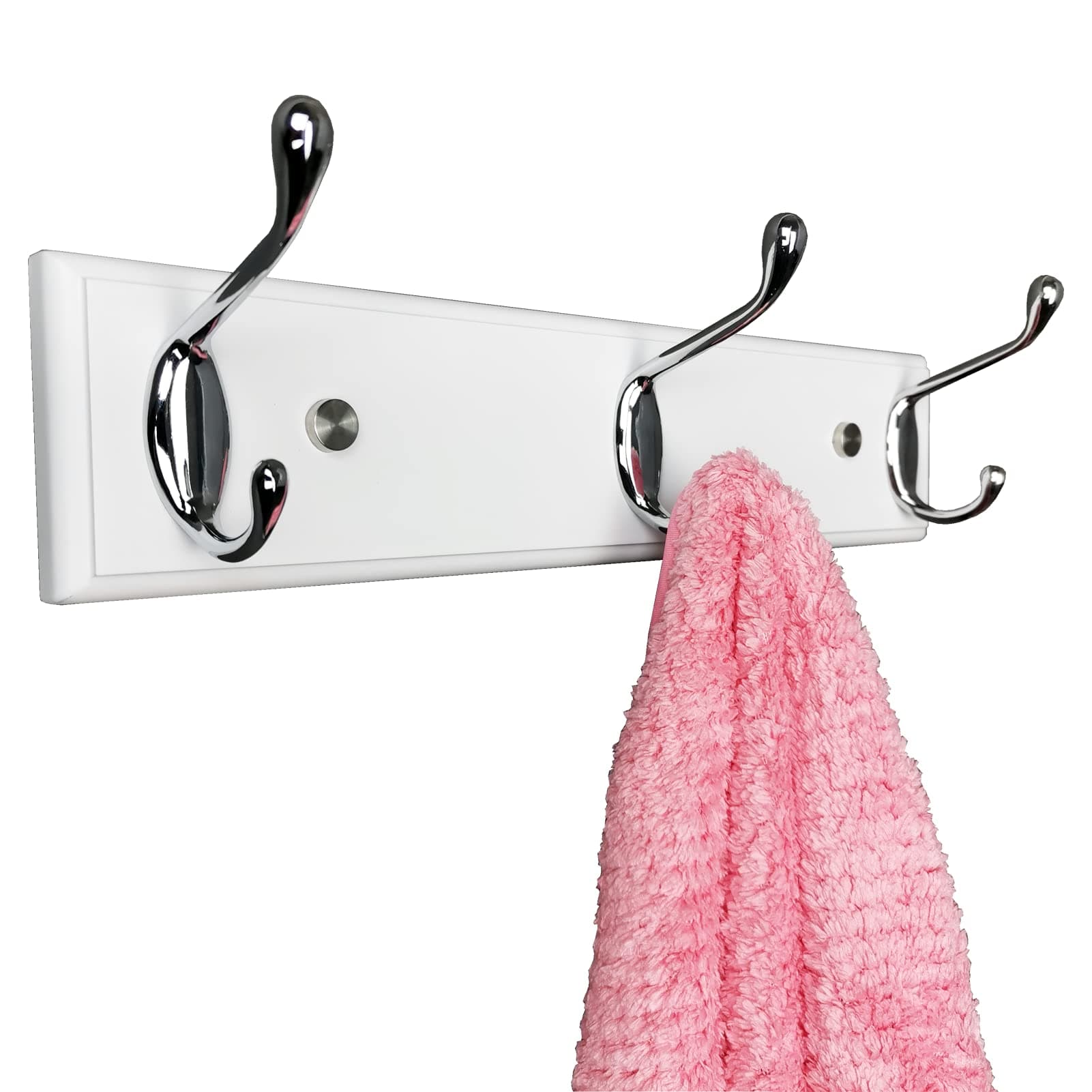 Wall-Mounted White Wood Coat Rack with 3 Hooks, Small Size
