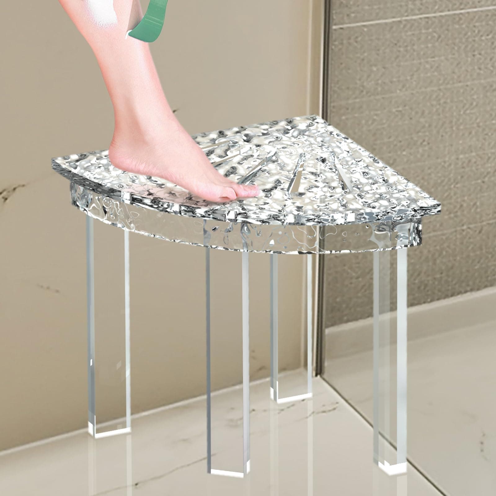Waterproof Acrylic Shower Bench for Compact Showers & Corner Shasters