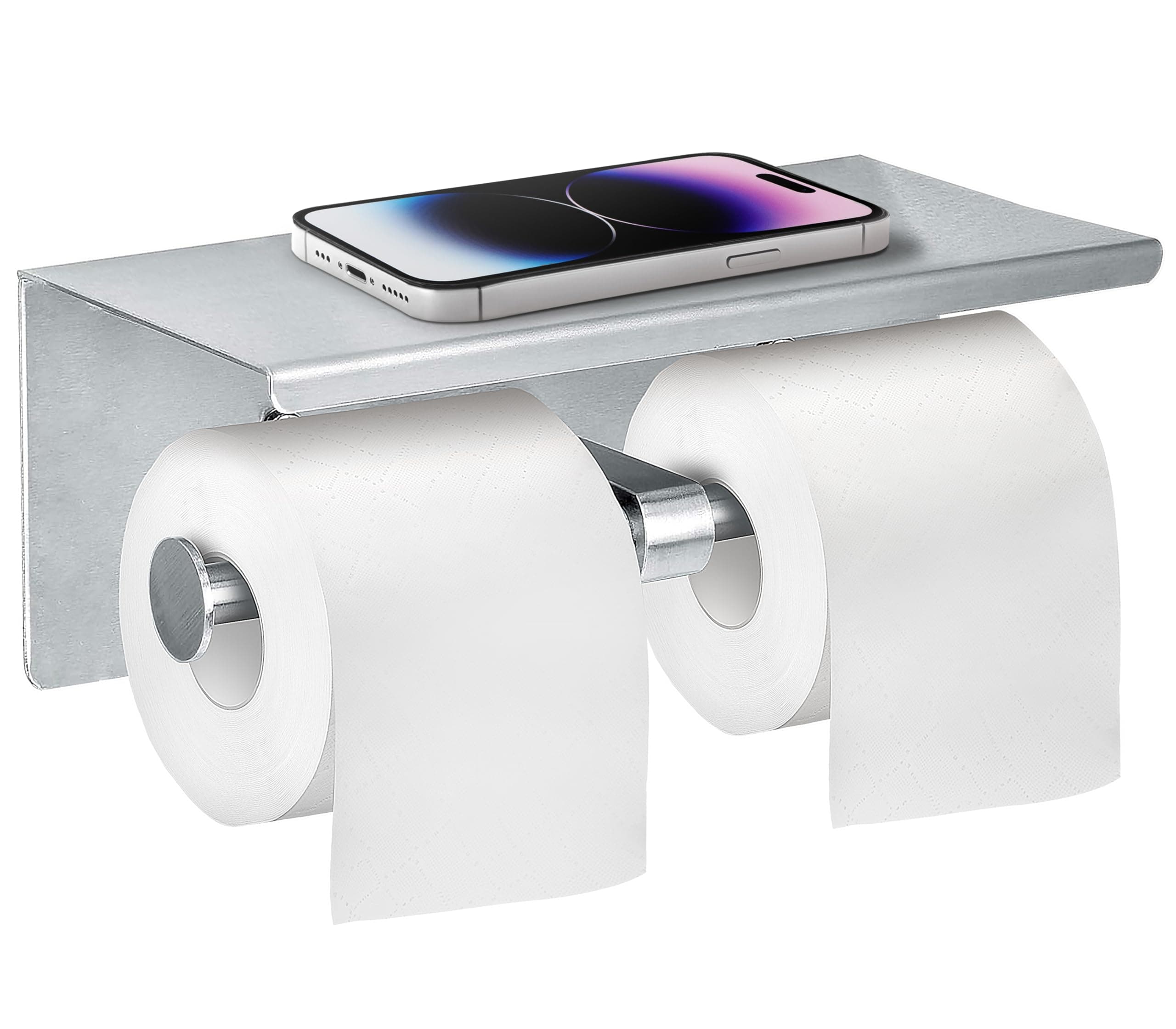 Alpine Rust-Resistant Dual Roll Toilet Paper Holder with Phone Shelf