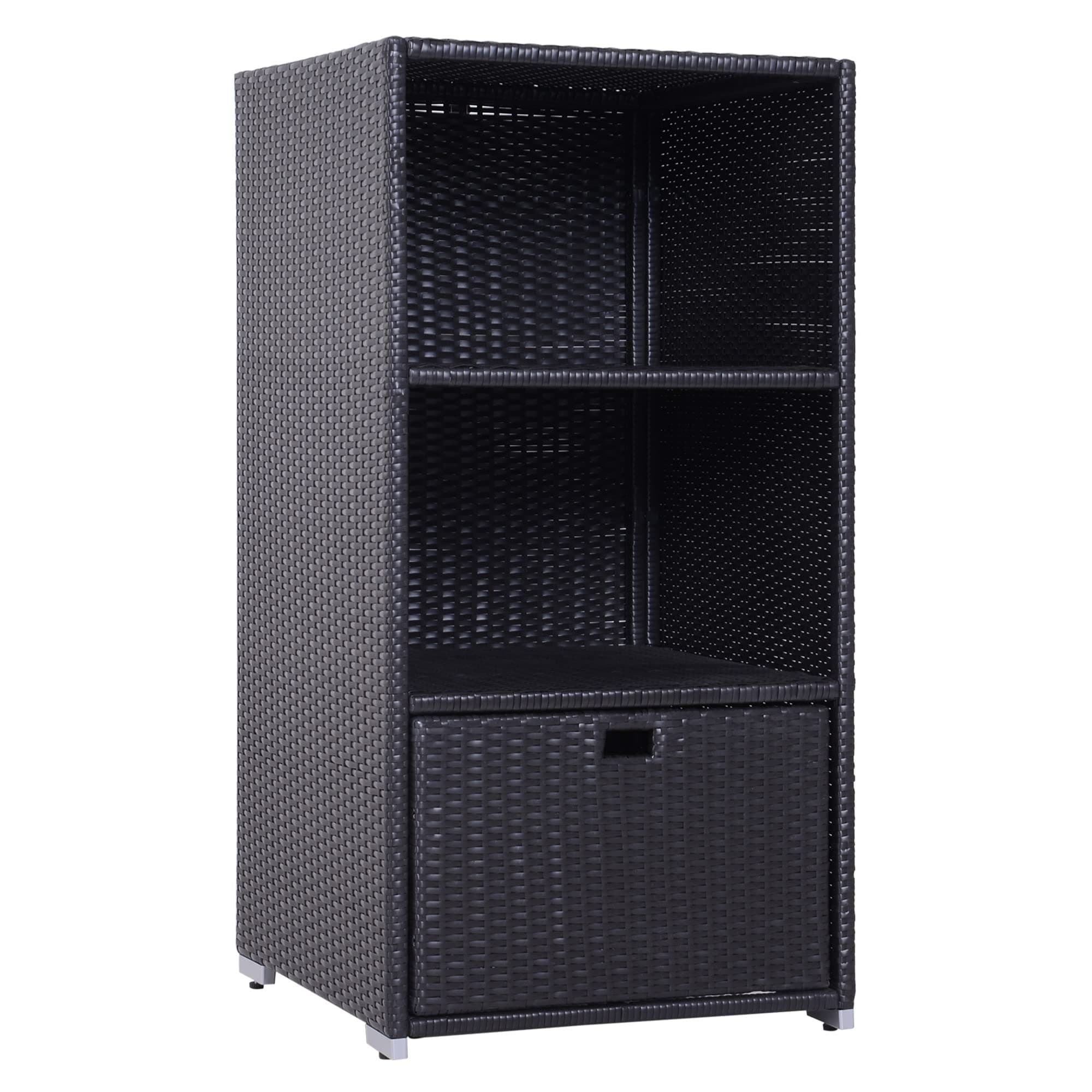 Outsunny Valet Pool Towel Rack, Espresso, 2 Shelves + 1 Basket Drawer