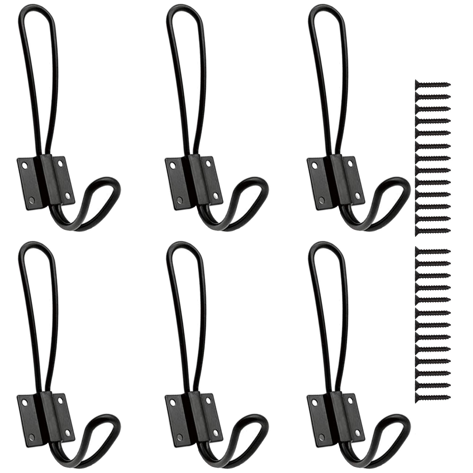 Rustic Black Farmhouse Hook Rack, 6 Pack with Screws
