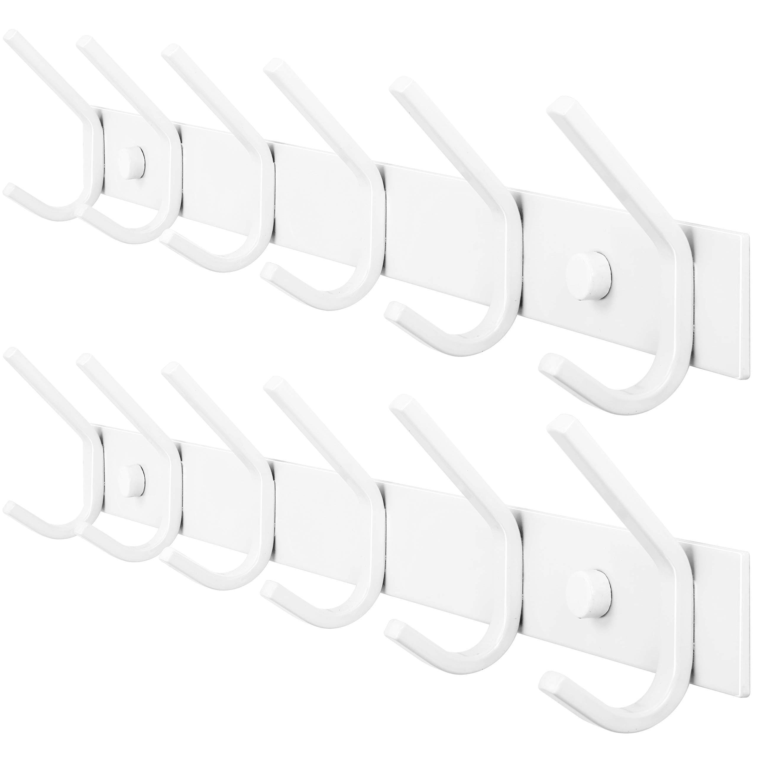 Wall Mounted Coat Rack with 6 Hooks, White, 2 Packs