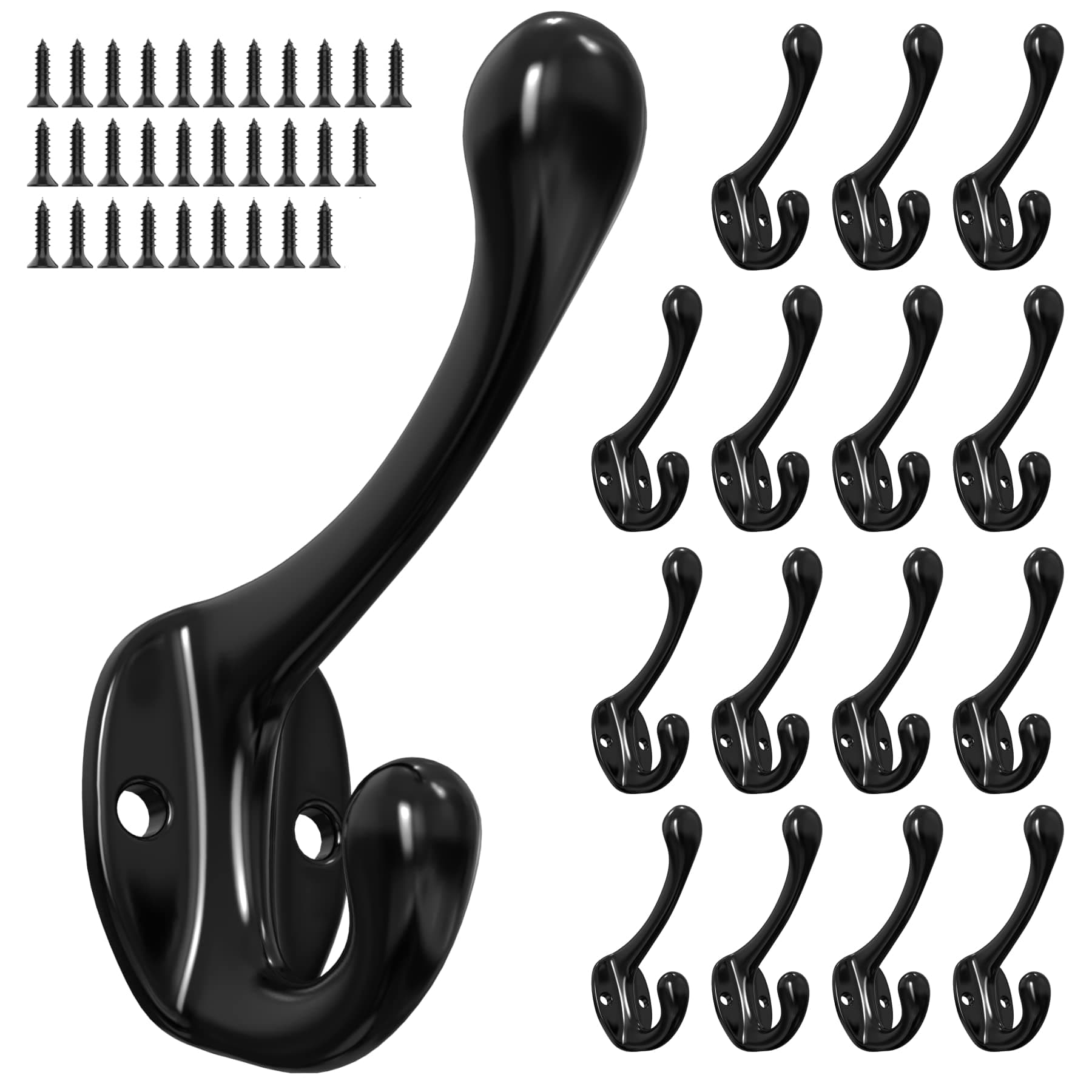 Heavy Duty 16 Pack Metal Coat Hooks, Black for Hanging Coats, Towels & More
