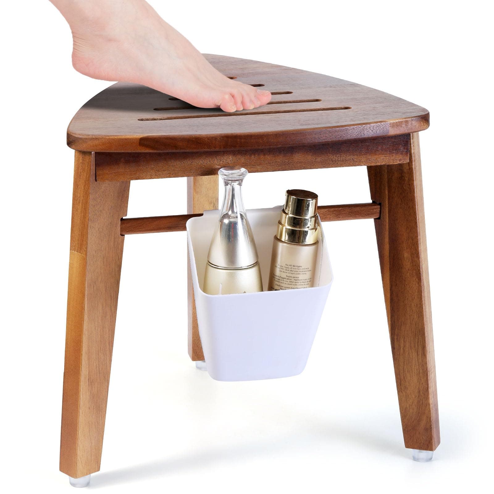 Acacia Wood 12.8'' Shower Stool with Storage Shelf for Small Showers