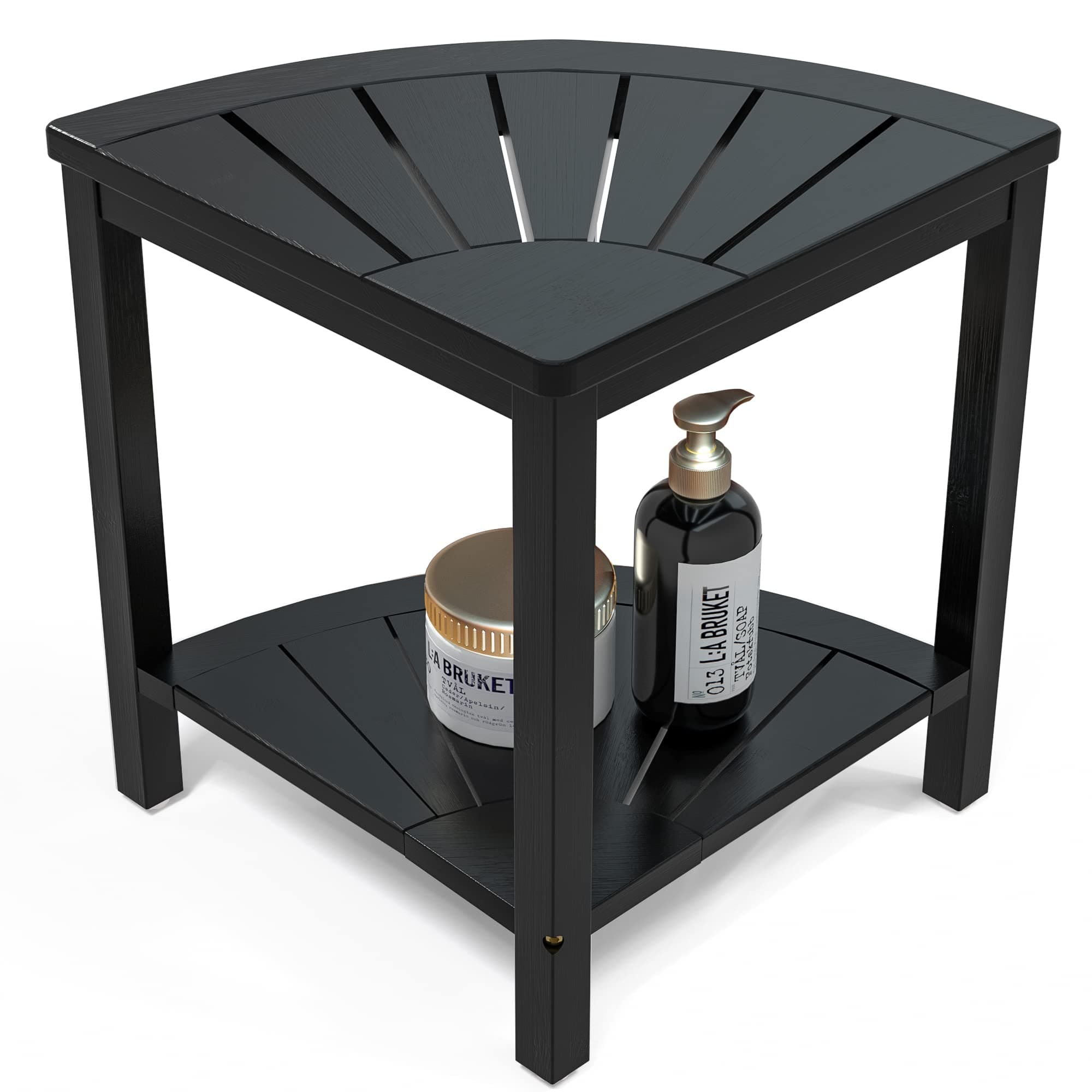 Zhuoyue Bamboo Corner Shower Stool with Storage, Waterproof for Bathroom & Shower