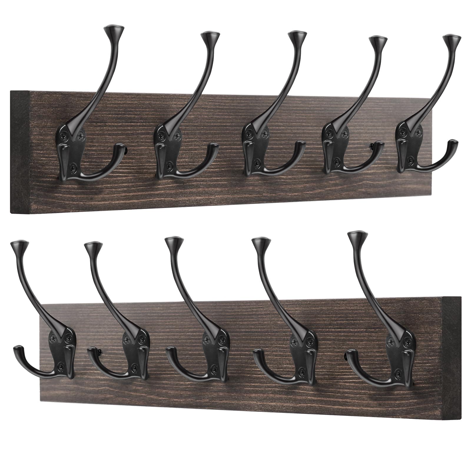 Rustic Wooden Coat Rack Wall Mount Set for Entryway and Living Room