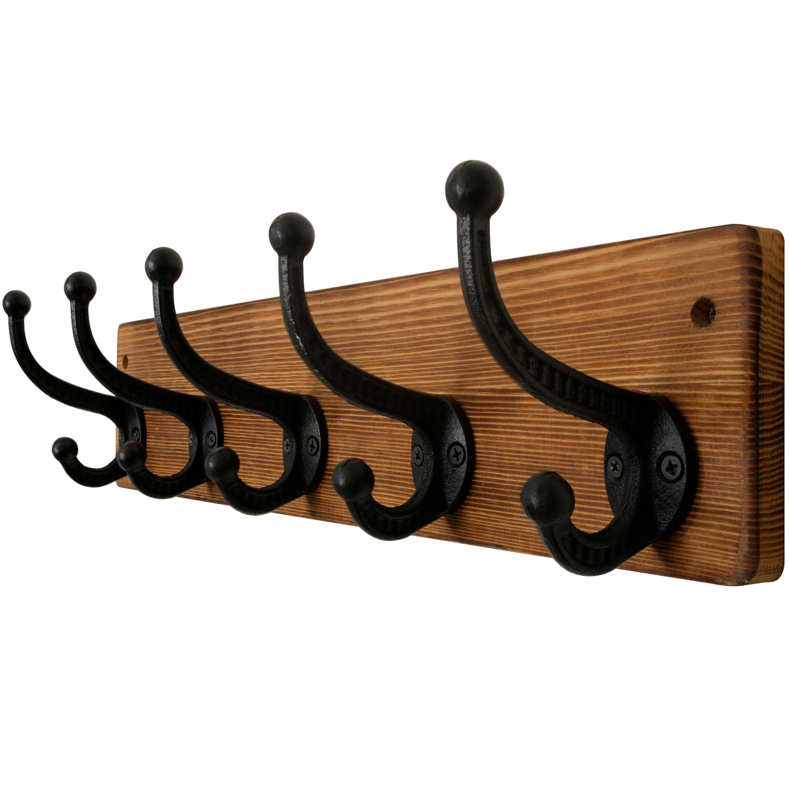 WEBI Rustic Brown Coat Rack with 5 Cast Iron Hooks for Wall Mount