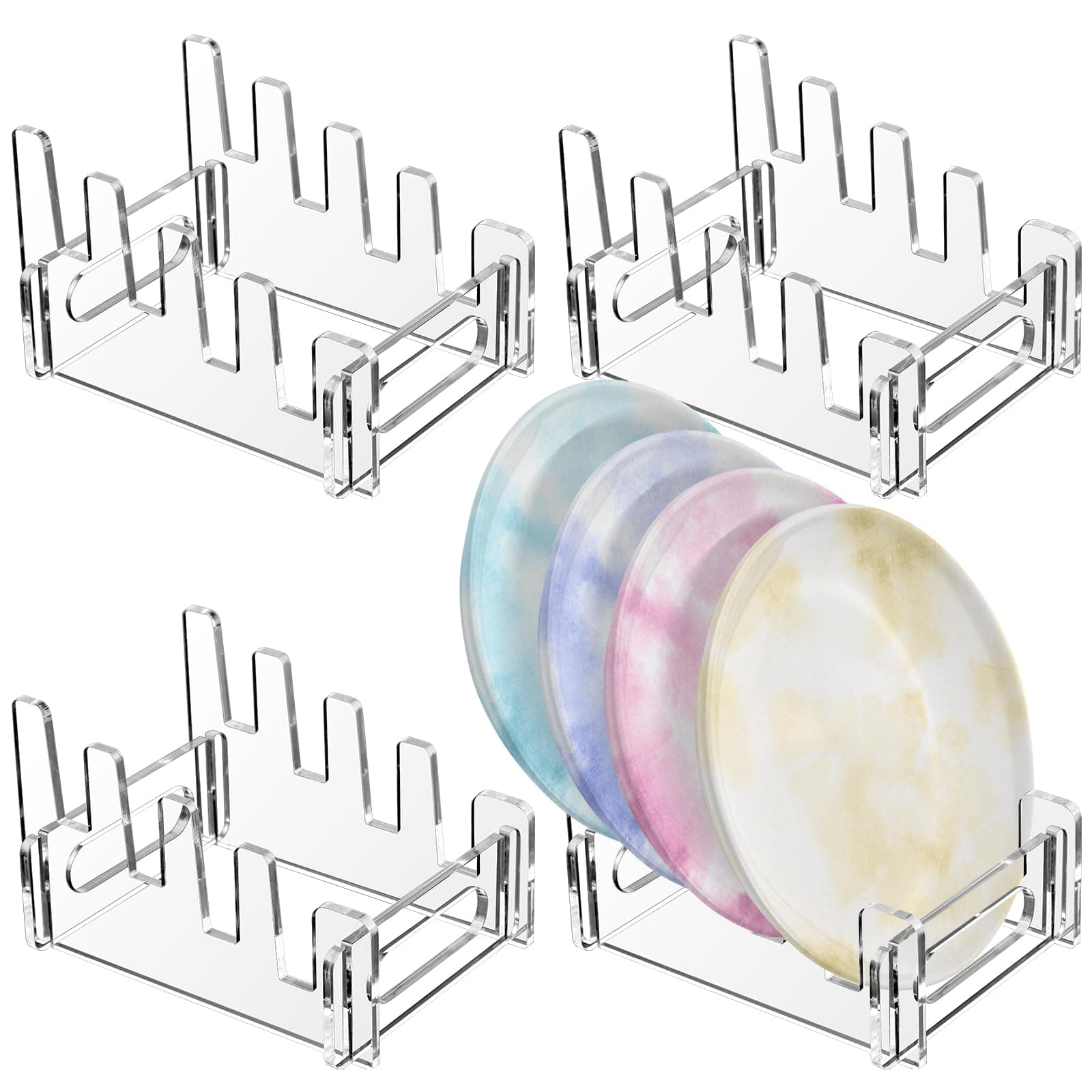 Wenqik 4 Pack Acrylic Plate Stands for Clear Dinnerware Display Home Organizer