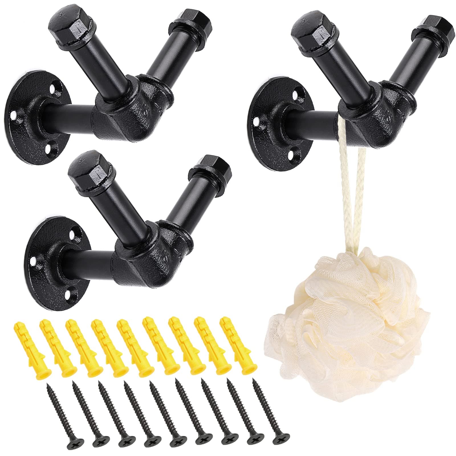 Sumnacon 3pcs Industrial V-Type Towel Hook Heavy Duty Wall Mount Robe Holder Vintage Style