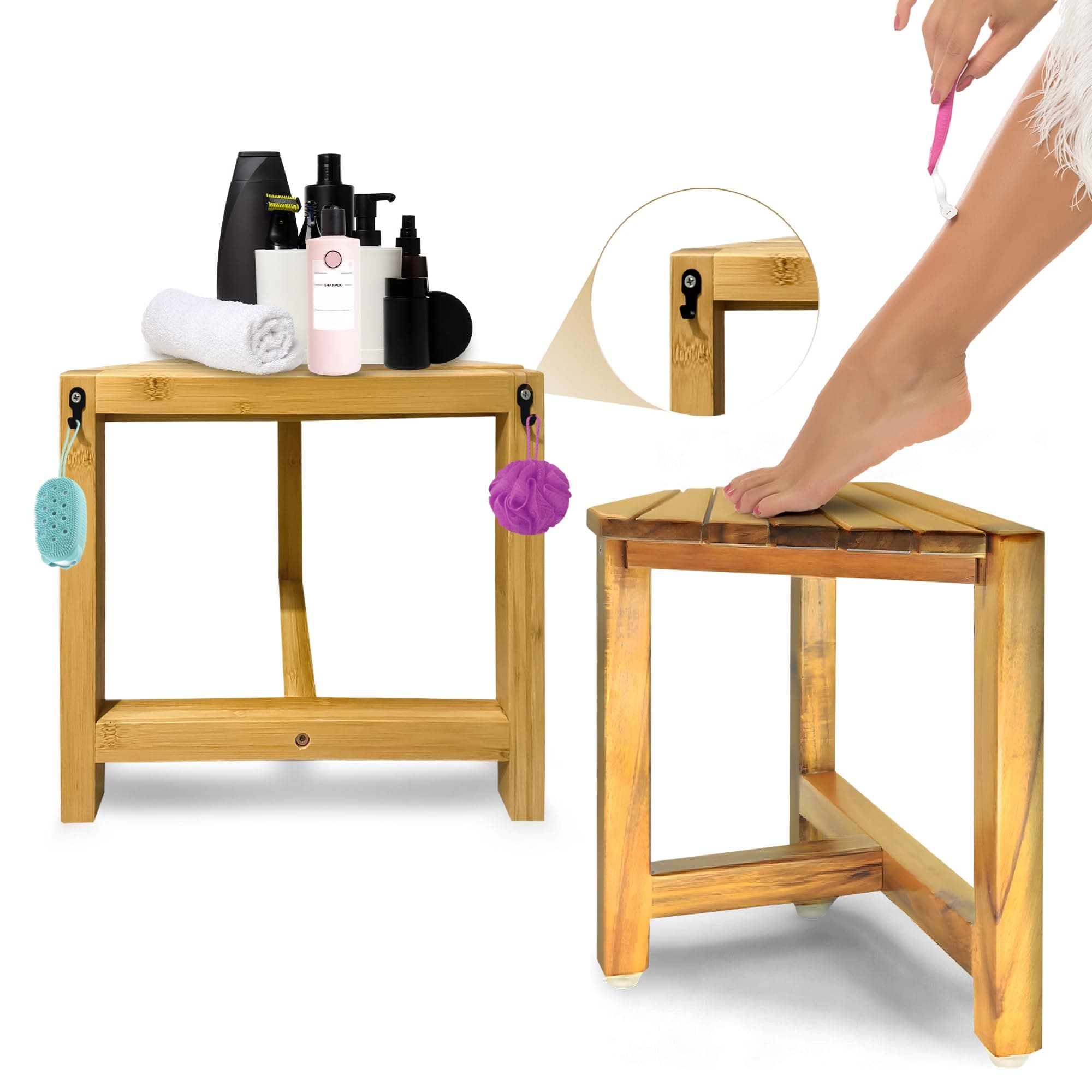 Bamboo Shower Stool for Leg Shaving in Small Bathrooms