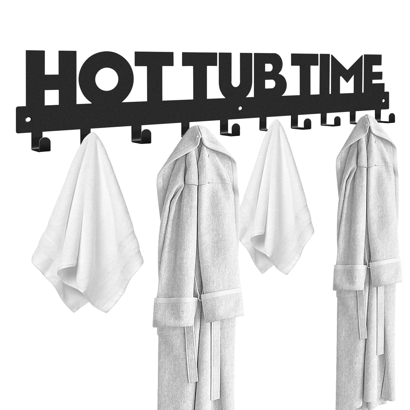 Large Black Towel Racks for Bathroom Wall Mount Decor with Hooks (Hot Spring, Swim Pool, Hotel)