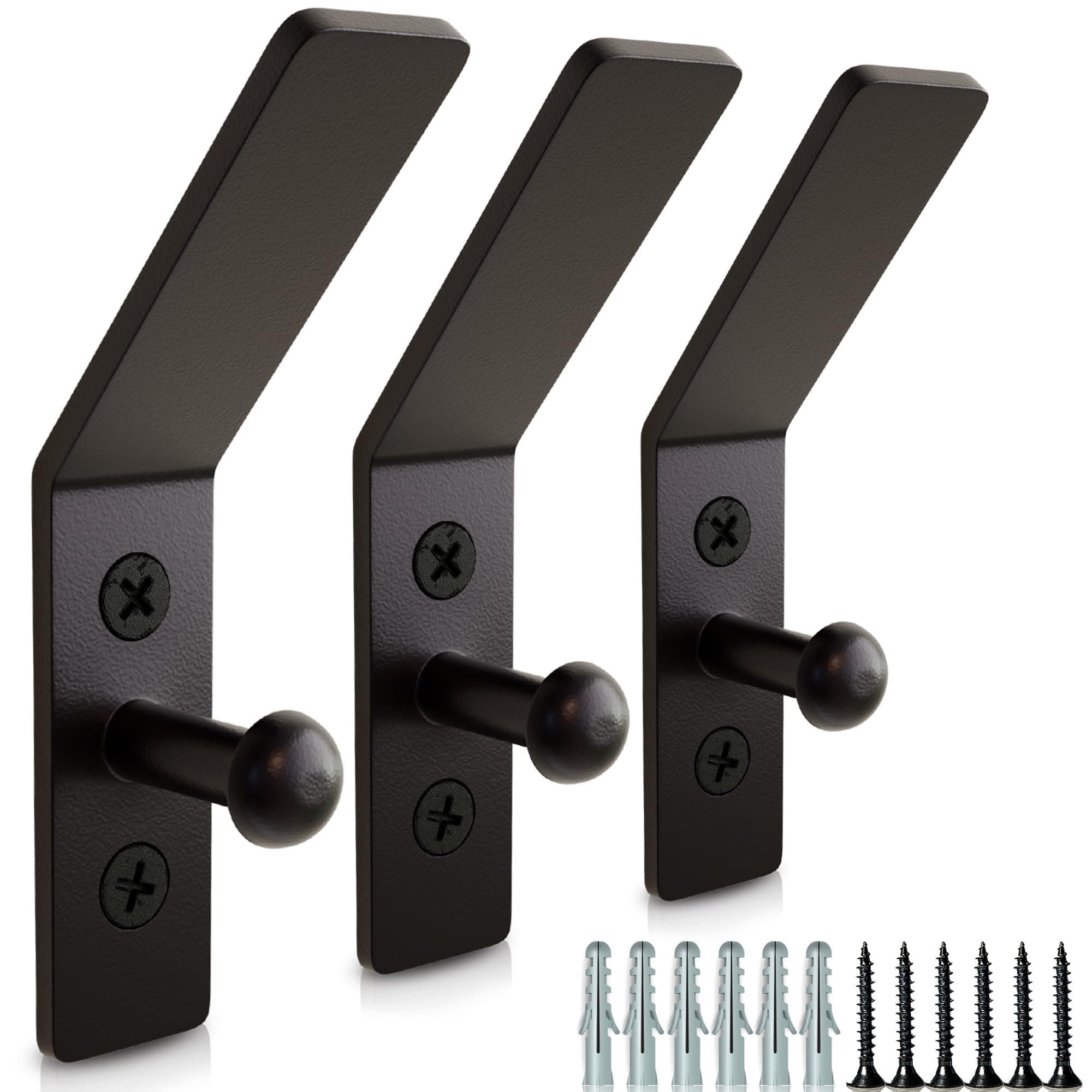 RTZEN Wrought Iron Classic Rustic Wall Hooks - 3 Pack for Coat Towel or Hat