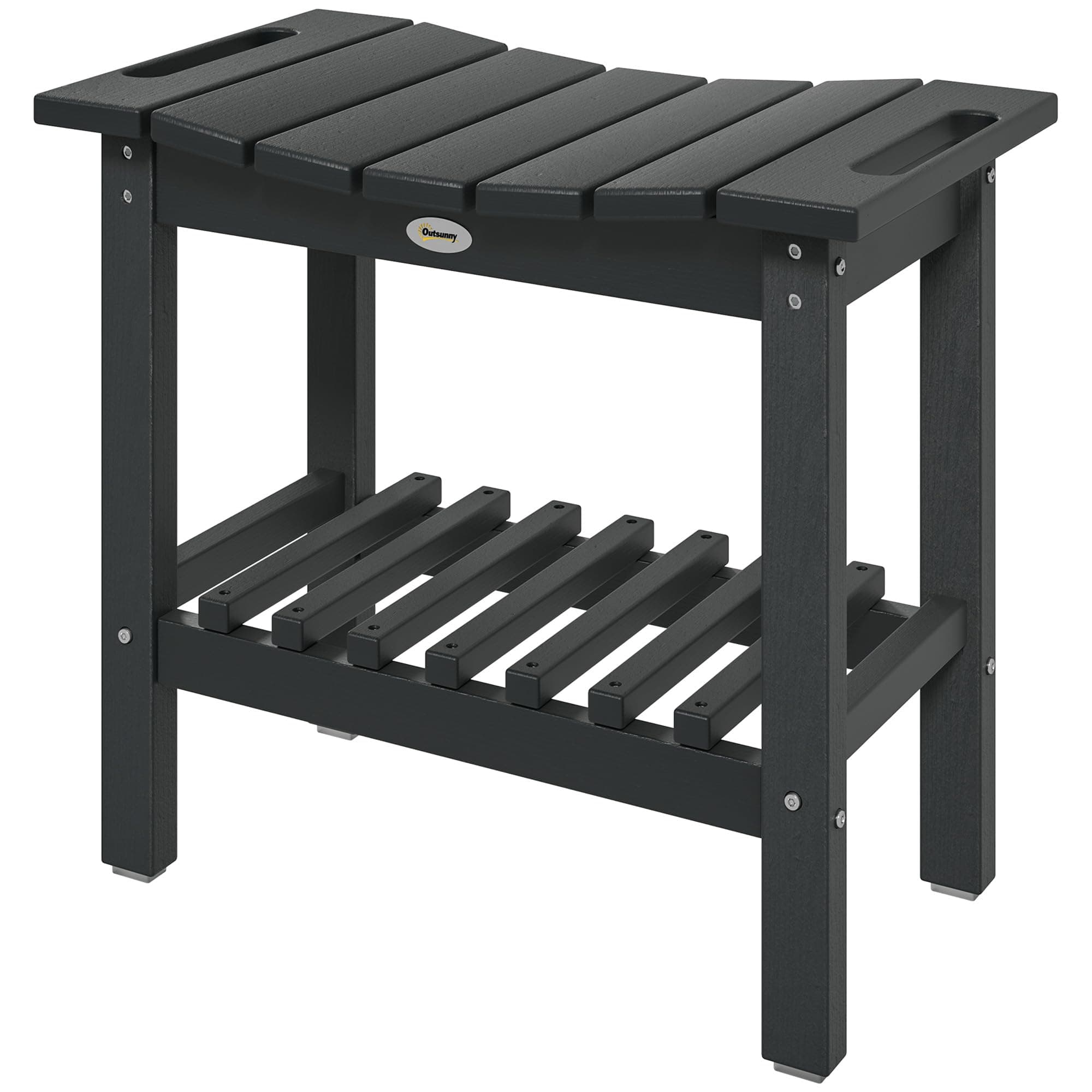 Heavy Duty Black 2-Tier Shower Bench Seat with Storage