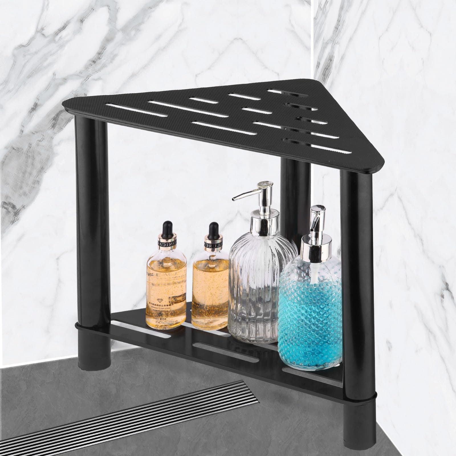 Shower Stool for Shaving Legs and Storage Shelf (Black Metal)