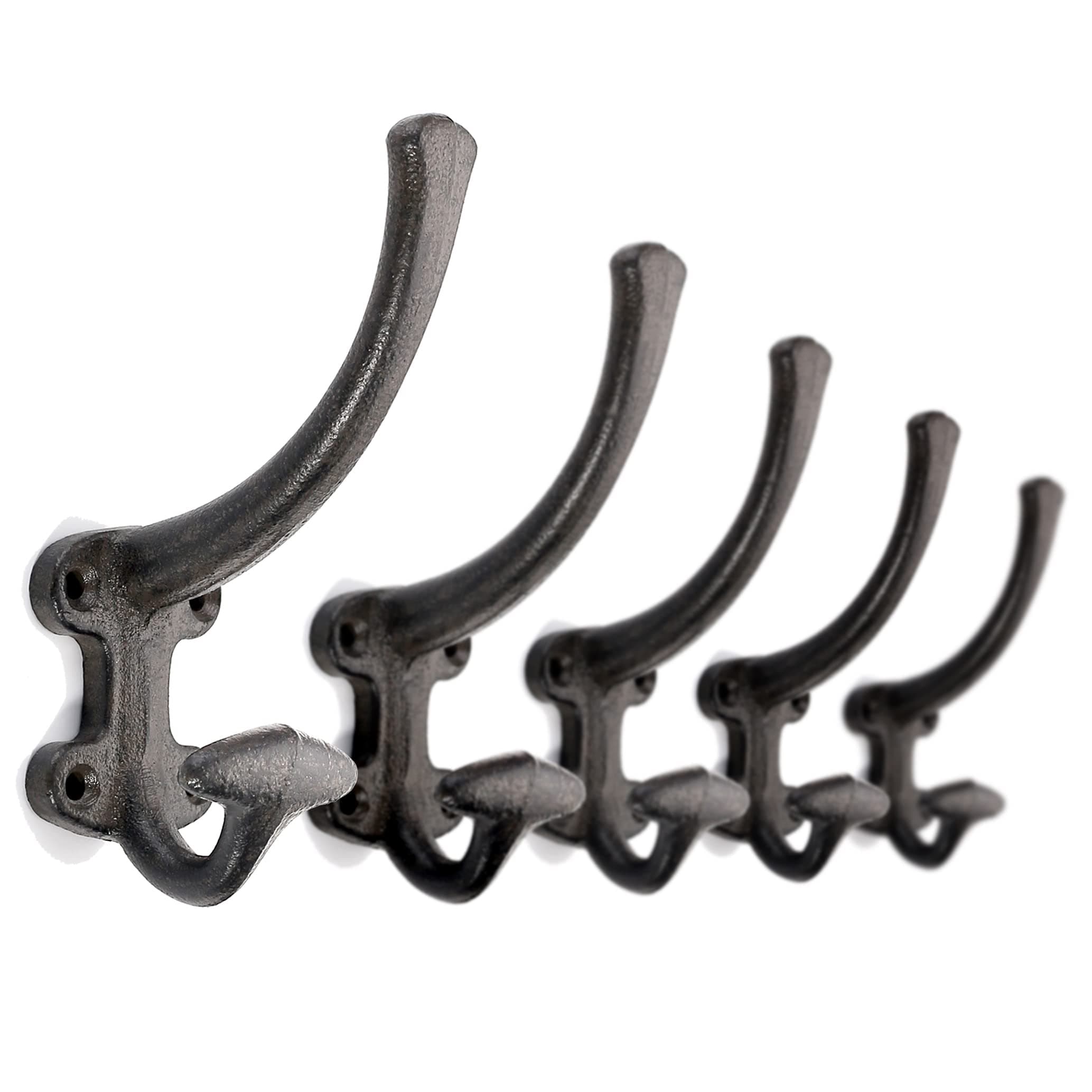 Ambipolar Antique Black Vintage Double Wall Hooks - 5-Packheavy Duty Coat & Hat Rack