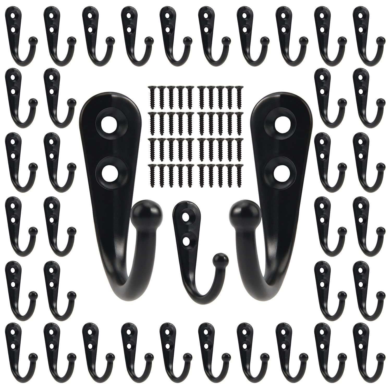 POZEAN Black Coat Hooks 40 Pack with 80 Screws