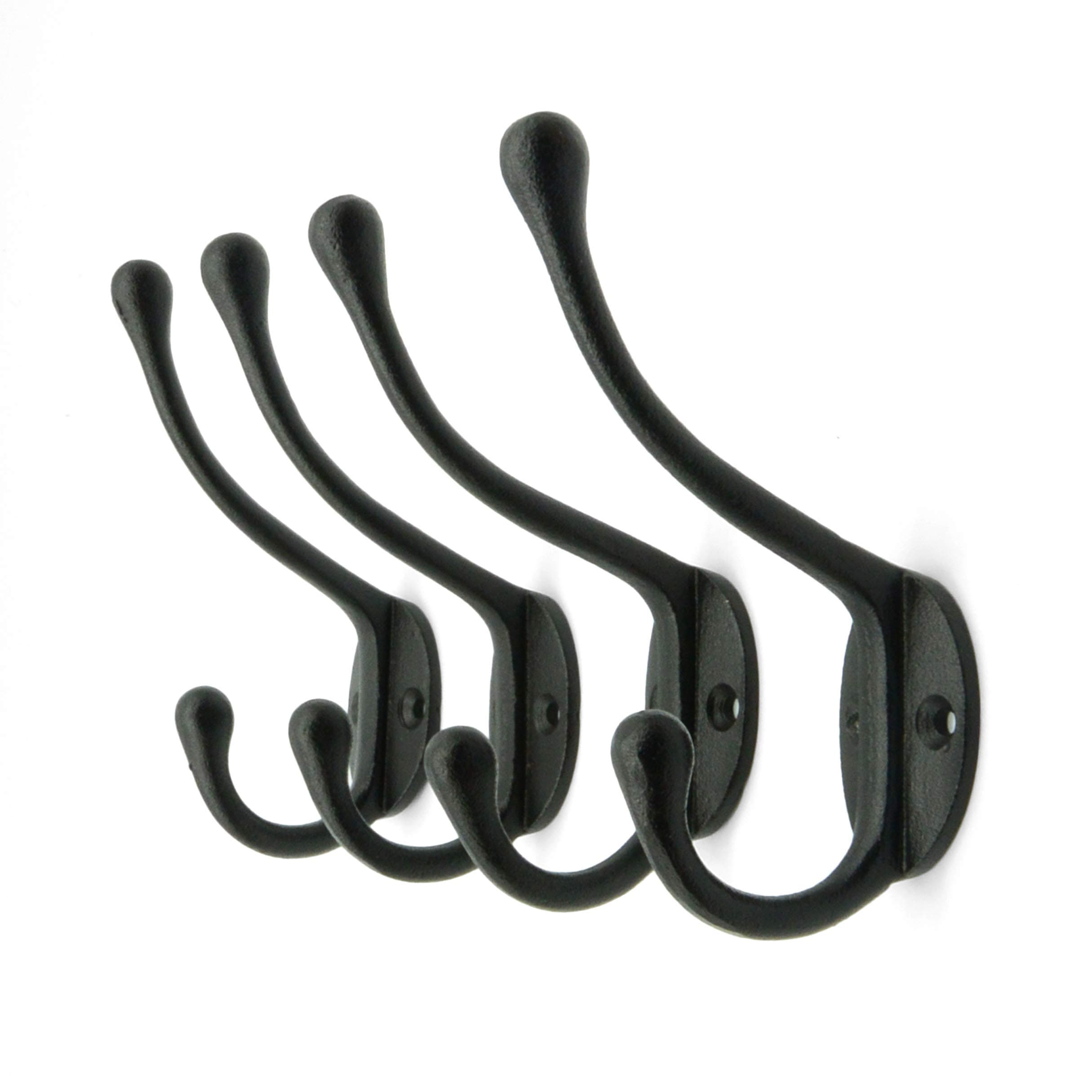 CRAFTSMAN ROAD Vintage Cast Iron Wall Hooks - Black, Set of 4 | Farmhouse Coat Hooks | Classic Slender Design